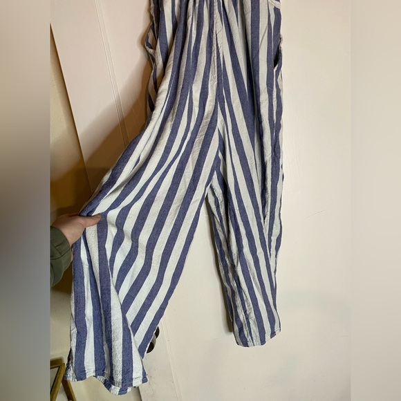 American Eagle Strapless Jumpsuit Blue White Striped Seersucker Tube Top Romper - Picture 6 of 14